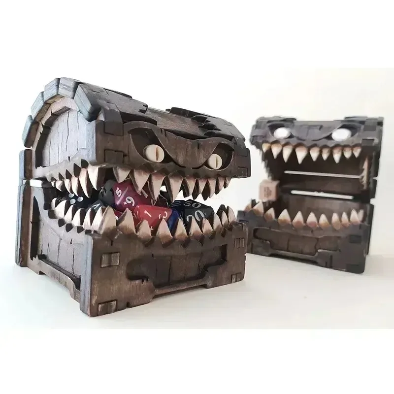 Monster Mimic Treasure Chest DND Wooden Figurine Storage Box Dungeons & Dragons Game Decor Halloween Jewelry Box props Gift