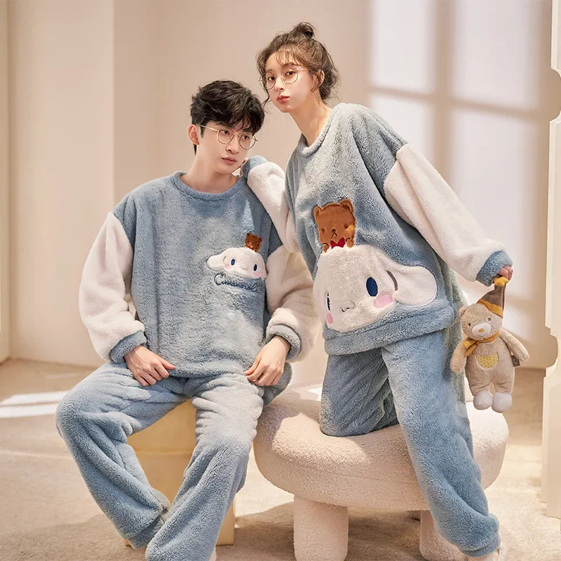 Yugui dog couple pajamas winter new pure cotton plush thickened round neck warm men's women's pajamas Sanrio loungewear