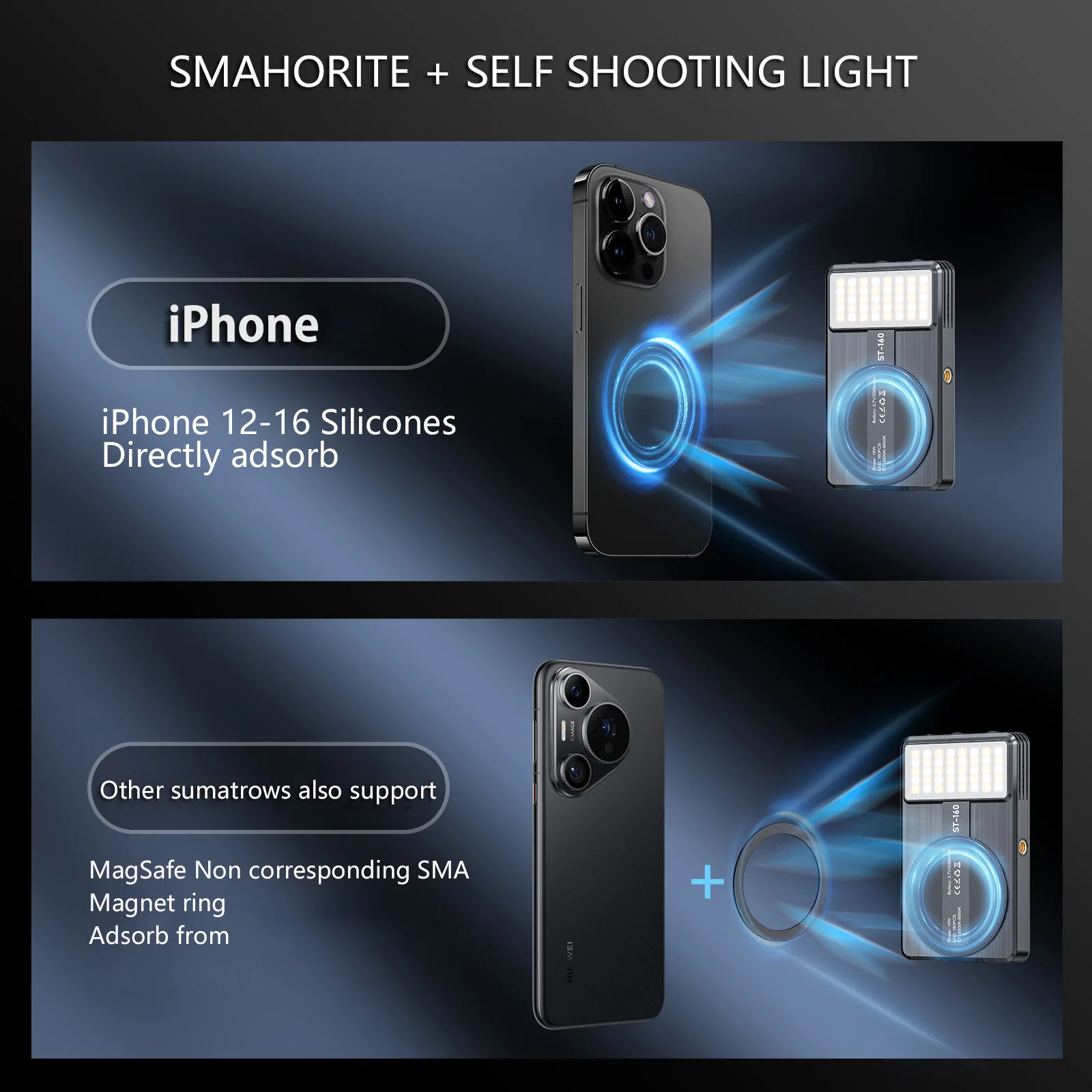 3000mAh Magnetic Photography Light Dual-Side Phone/Camera Light 2500K-9000K Color Temp Cold Shoe Mount for iPhone magnetic Huwei