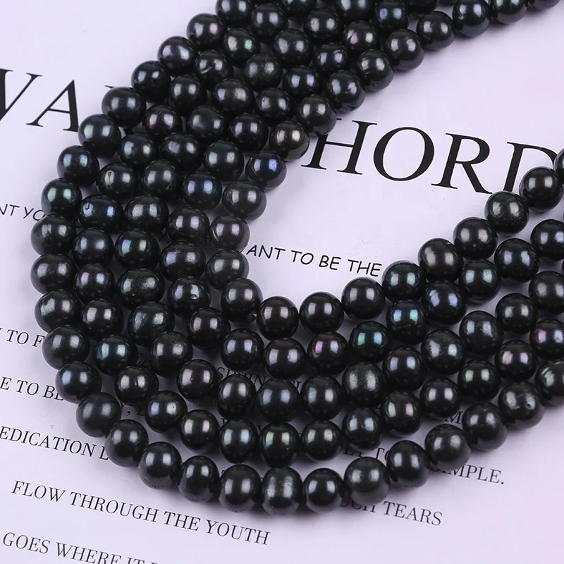 

10-11mm dyed black color pearls near round beads strand jewelry for wholesale