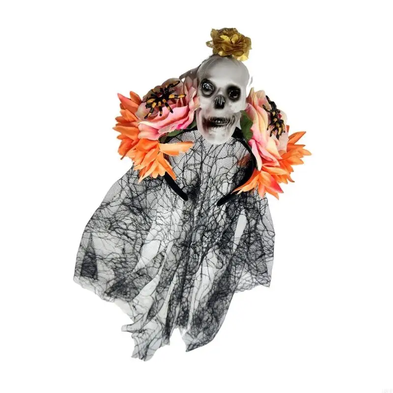

Unique Resin Skull Rose Lace Hair Comb With Spiderweb Web Design Halloween Decoration