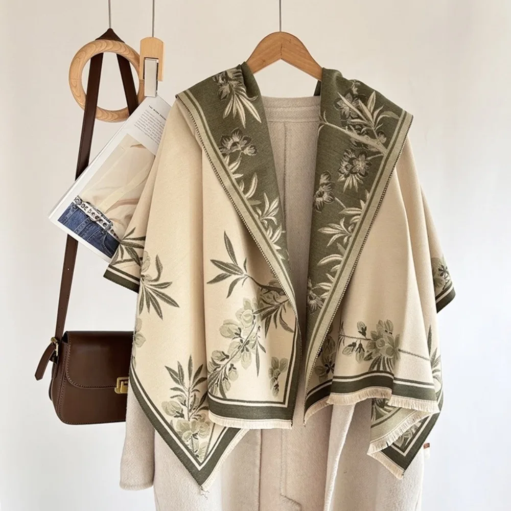 

Элегантный роскошный шарф из искусственного кашемира с цветочным принтом, толстое одеяло из пашмины, теплая зимняя шаль в этническом стиле для женщин