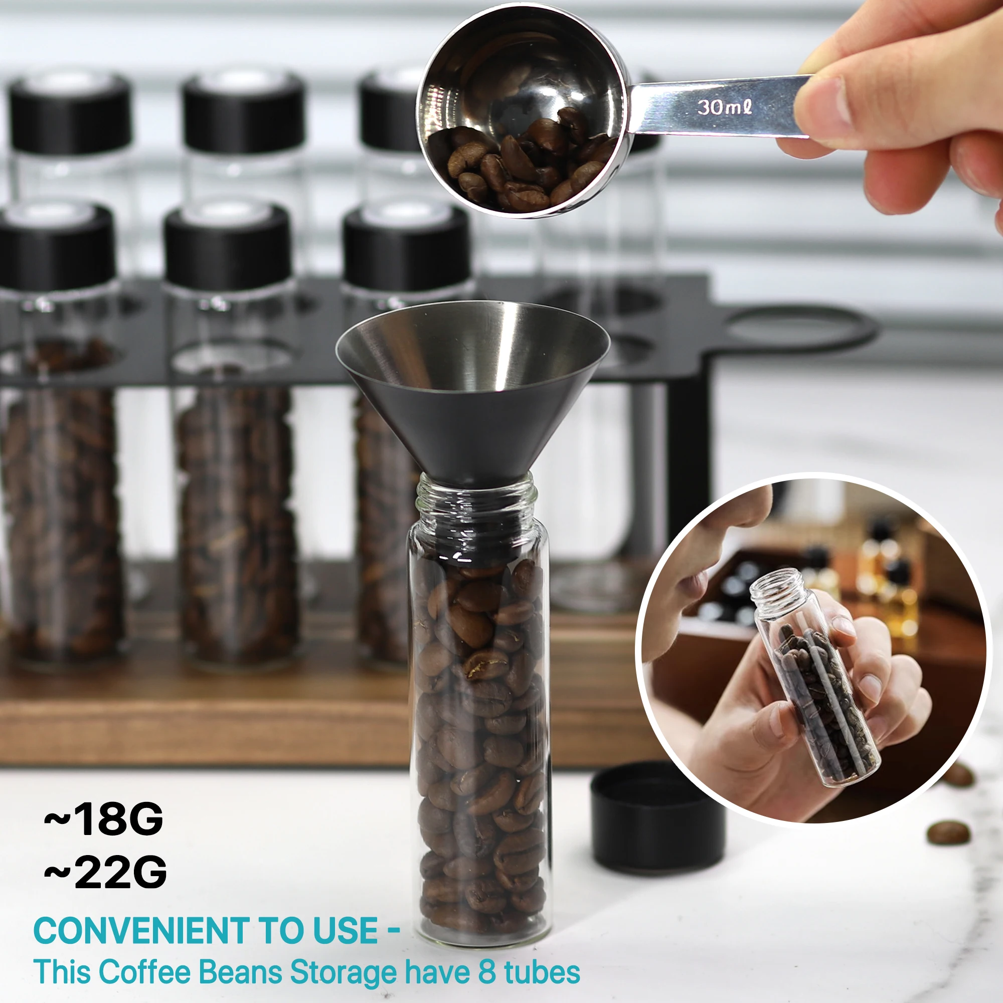 Coffee Beans Storage Container Display Rack Walnut Tea Tube Bottle Glass Espresso Coffee Accessories Tool Barista Coffeware Sets