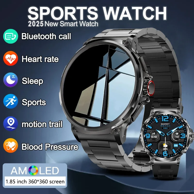 360*360 1.85 "HD شاشة بلوتوث دعوة Smartwatch الرجال ساعة ذكية GPS NFC AMOLED شاشة مراقب معدل ضربات القلب IP67 مقاوم للماء الرجال