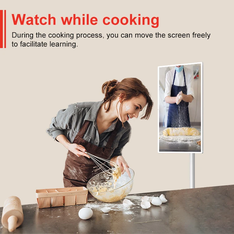 Adjustable Smart Touch Screen 32 Inch Android Mobile Tv Portable Display Screen Stand Tv Follow By Me Monitor With 800w Camera