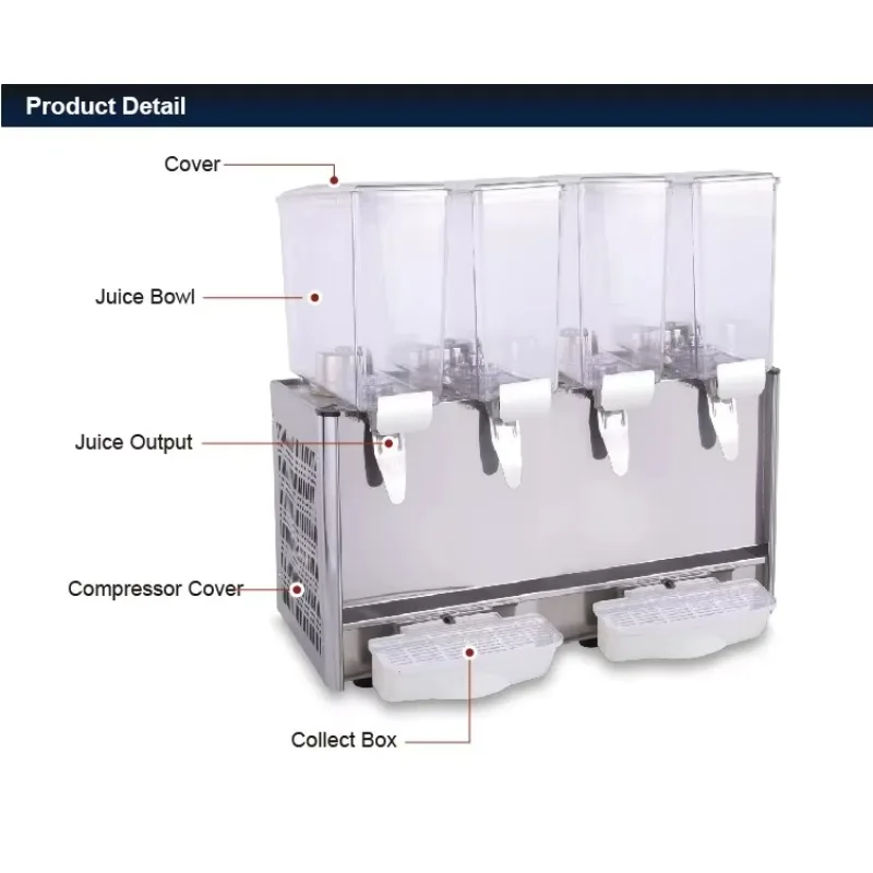 Commerciële Vier Tanks 9Lx4 Fruitpers Mixer Dispenser Bestseller Roestvrijstalen Messen Elektrisch 220V Huishoudelijk Hotelgebruik