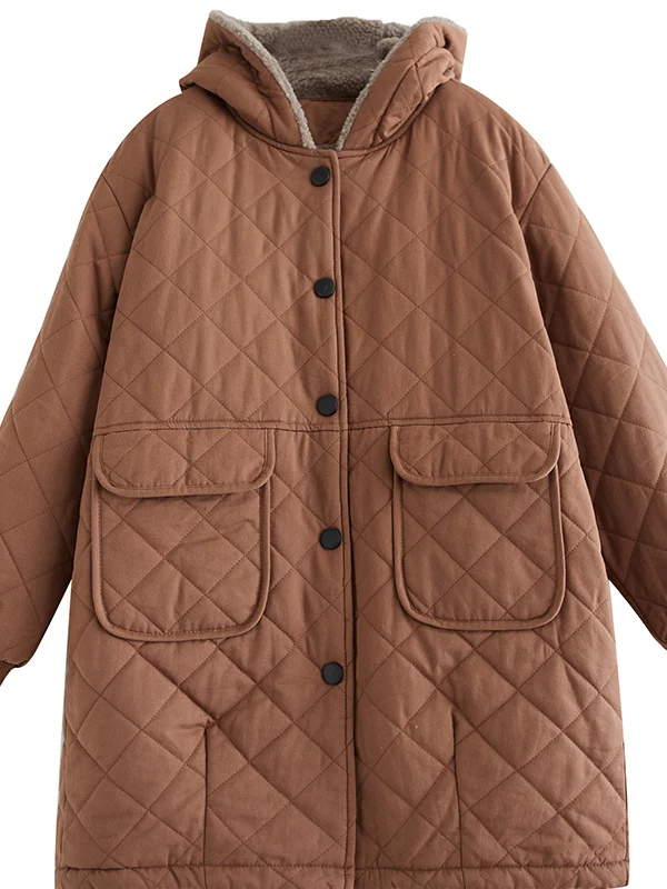 Jaet en coton rétro pour femme, manteau mi-long à capuche en velours d'agneau chaud, Vintage artistique, rembourré, vêtements d'extérieur, hiver