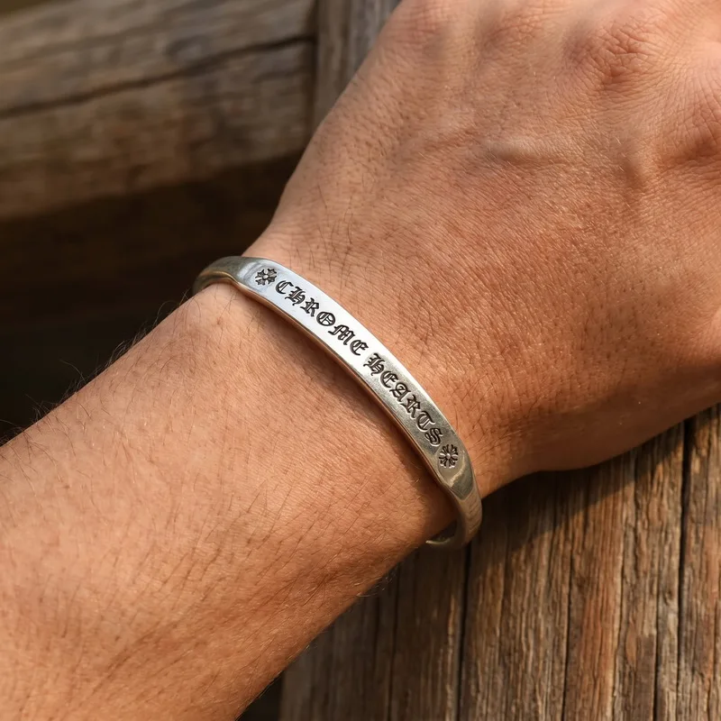 Kalen Vintage Edelstahl-Armreif für Herren, Gothic-Stil, für Damen, mit graviertem Buchstaben, Blumenmuster, verstellbarer Schmuck, Punk-Geschenk – Detail 4