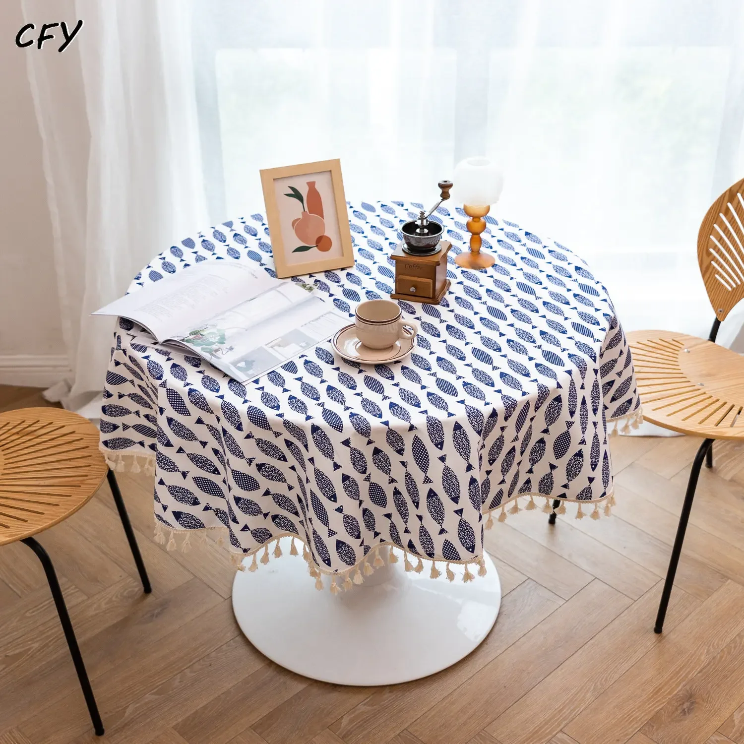 

Cotton Linen Japanese Round Tablecloth Oil-proof Table Cloth Coffee Table Mat for Birthday Party Wedding Home Decoration