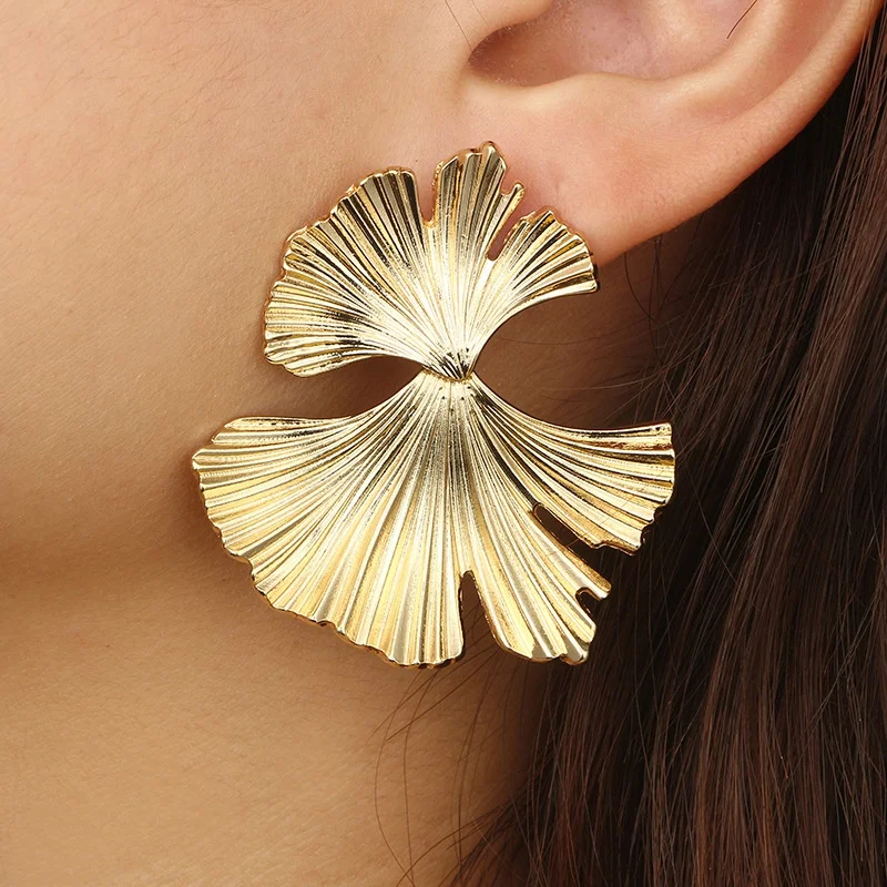 Bohemian Geometric Gold Color Ginkgo Biloba Leaf Shape Drop Earrings For Women Statement Earring Jewelry Accessories Punk