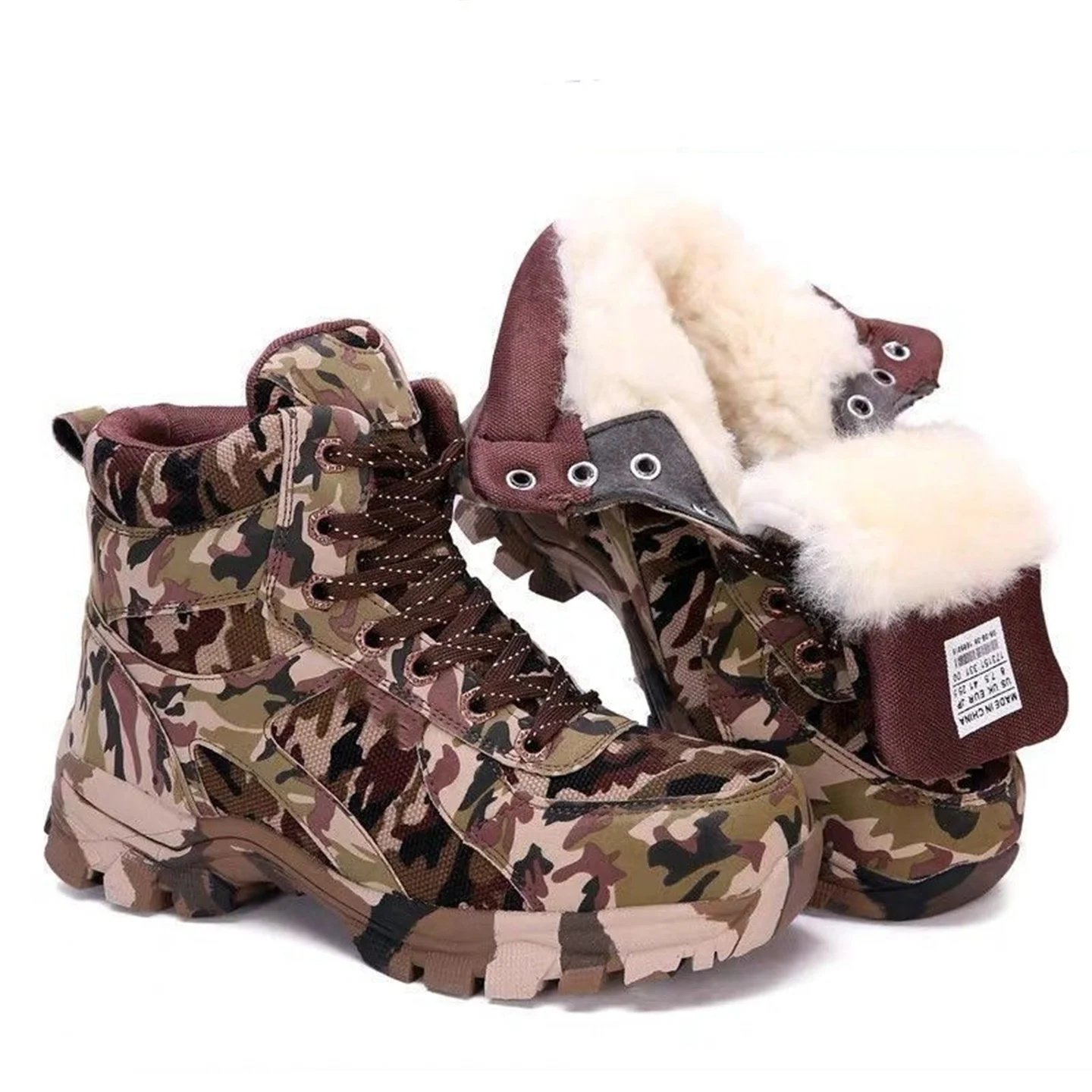 

Winter Thick Wool Lining Snow Shoes Men's Camouflage Hunting Boots Outdoor Non-Slip High-Top Mountaineering Boots