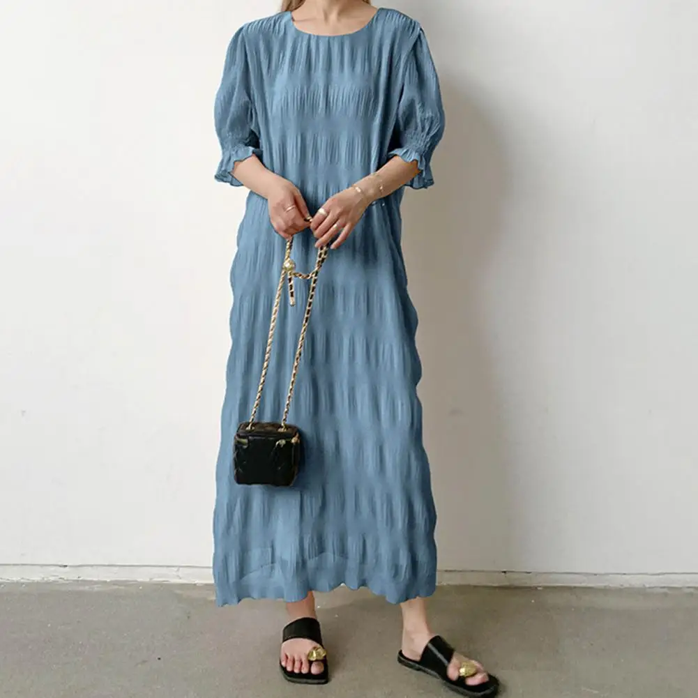 Casual Dress Loose Fit Dress Elegant Chiffon Maxi Dress Stylish Lantern Sleeves Patchwork Ruffle O Neck for Parties Dating