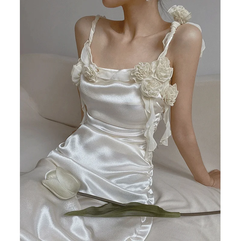 여성용 로즈 새틴 스트랩리스 드레스, 여름 프렌치 엘레강스, 새로운 롱 드레스, 우아한 이브닝 가운