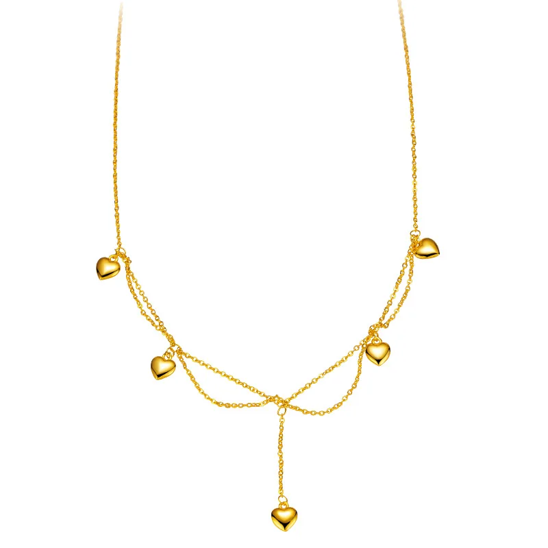 فاخر 24K 9999 الذهب الخالص الذهب الحقيقي الدانتيل خمسة الخوخ القلب سلسلة ضوء الفاخرة الجوف شرابة سلسلة الترقوة #5