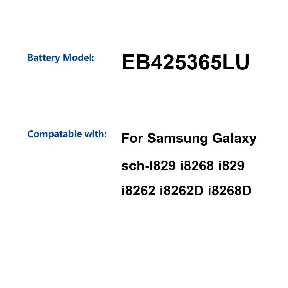 

Аккумулятор мобильного телефона EB425365LU 1700 мАч для Samsung Galaxy Sch-I829 I8268 I829 I8262 I8262d I8268d