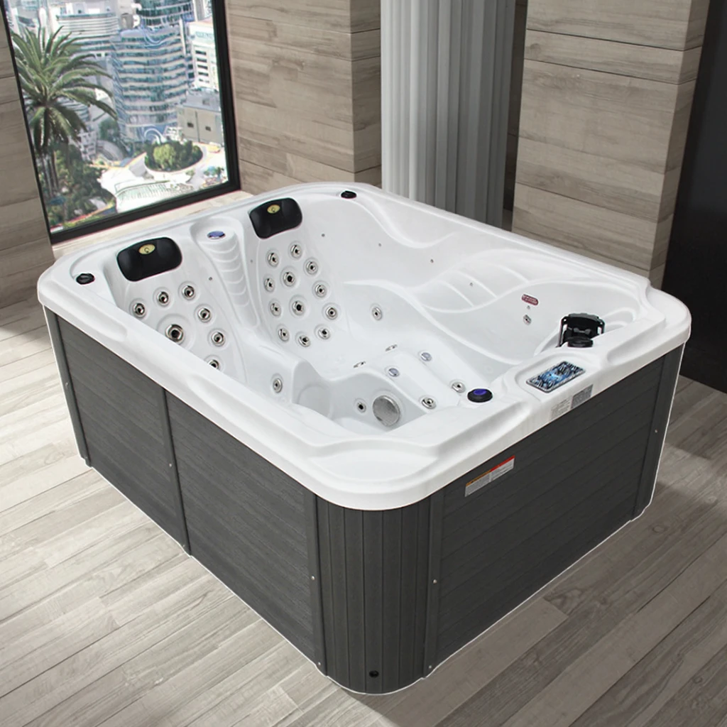 3-Person Acrylic Massage Bathtub, 2m Outdoor Spa Bathtub, 40 Jets Freestanding Whirlpool Tub, Five-piece Faucet Set for Villa