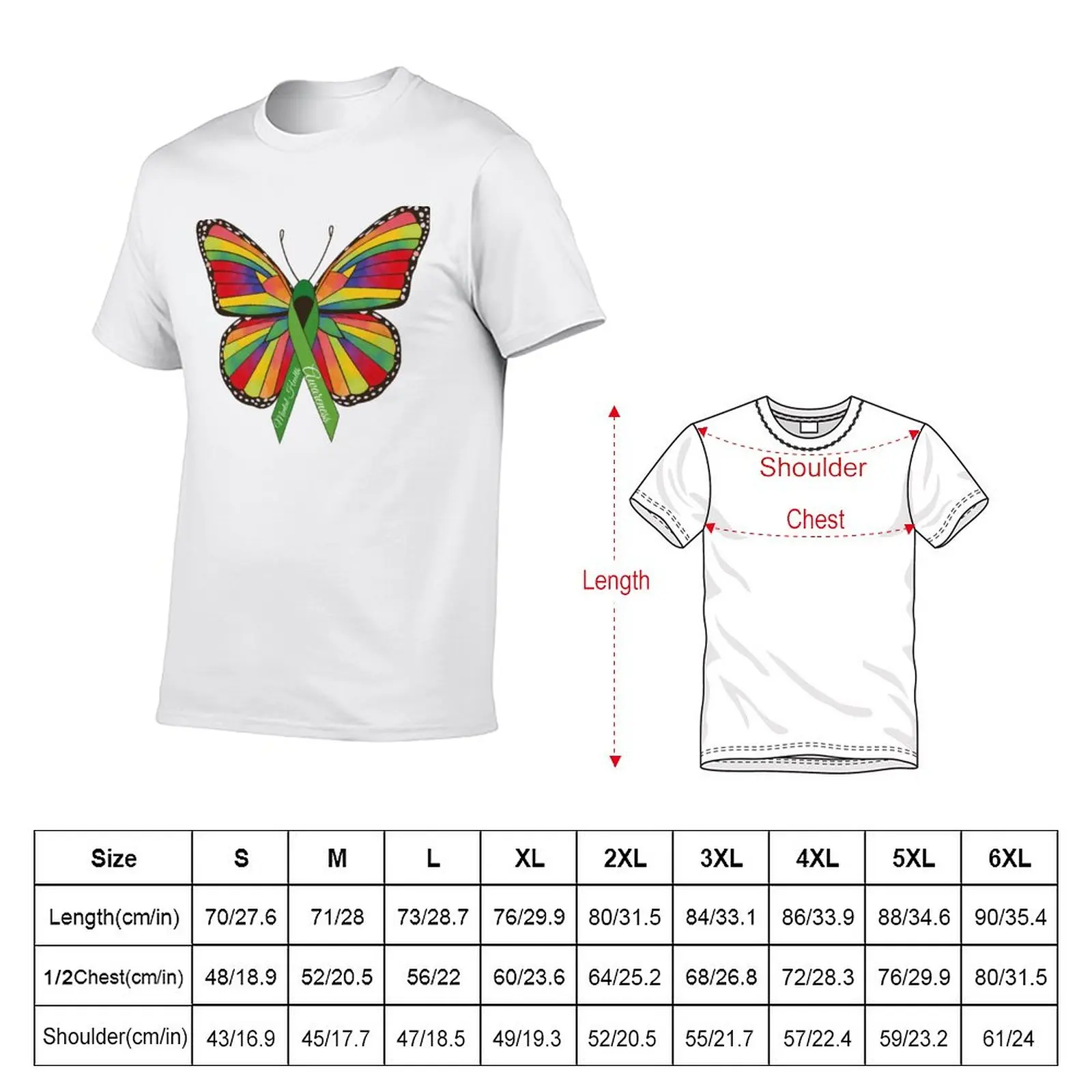 New Mental Health Awareness Butterfly Ribbon Green T-Shirt t shirt man anime clothes mens graphic t-shirts pack