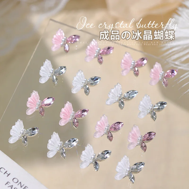 

5PCS Crystal Butterfly Nail Charms Luxury Diamond Horse Eye Alloy Resin 3D Nail Art Decoration Accessories Flash Butterfly Jewel