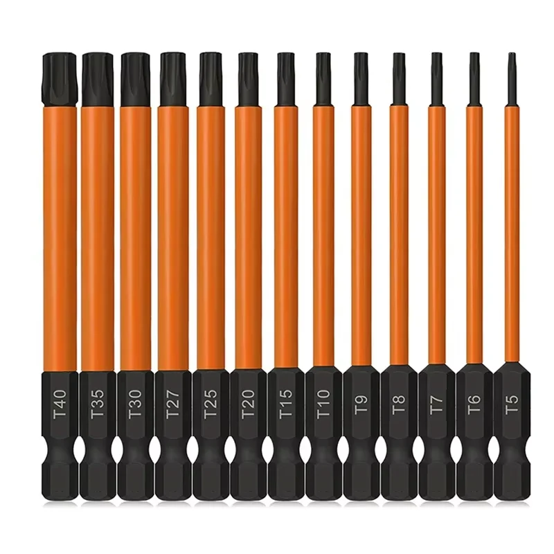 13 peças 100mm conjunto de bits torx estrela bits 1/4 Polegada haste hexagonal resistente à violação chave de fenda com ponta magnética