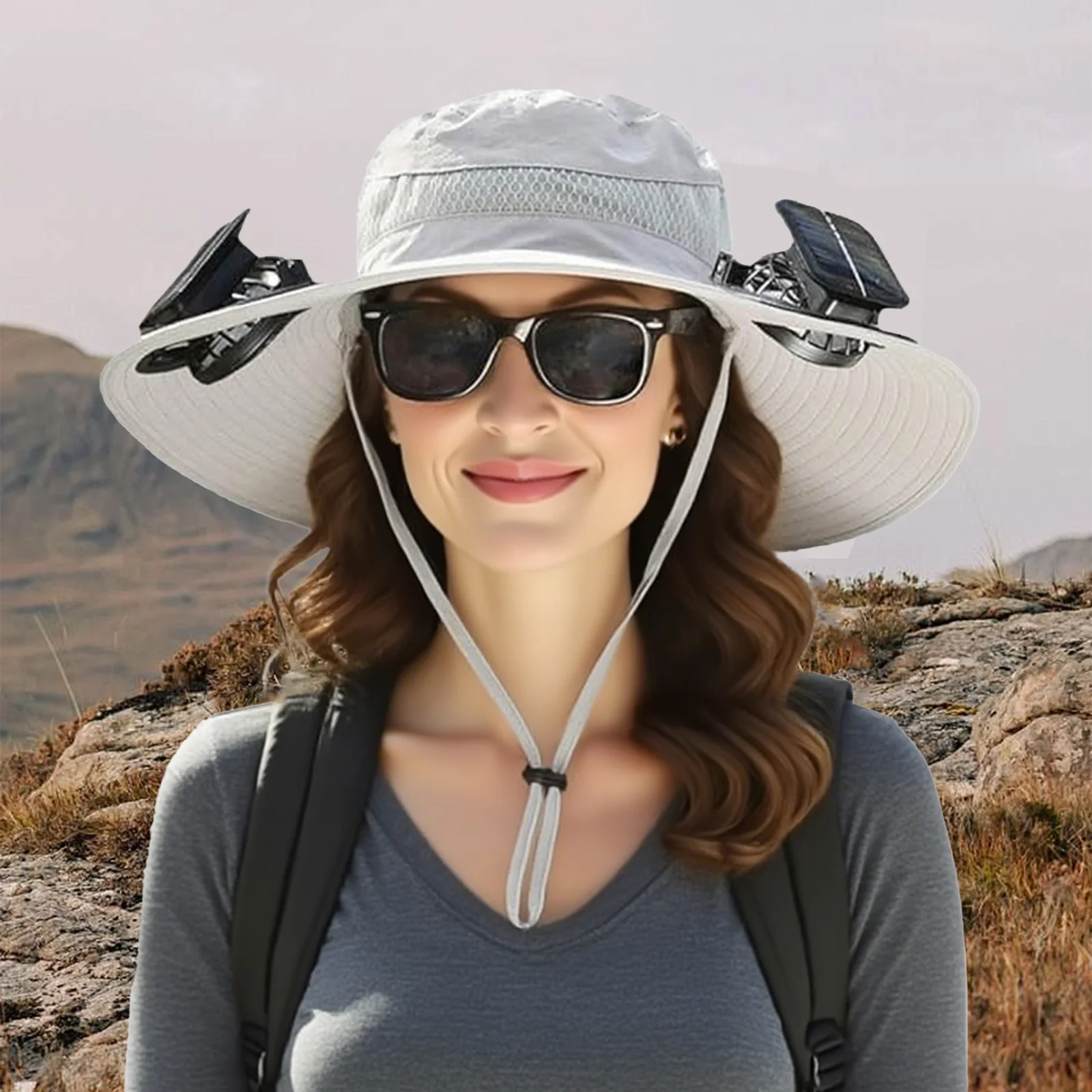 

Wide Brim Sun Hat with Detachable Solar Fans 2 Fans Cooling Design Fishing Hiking Gardening USB Charging