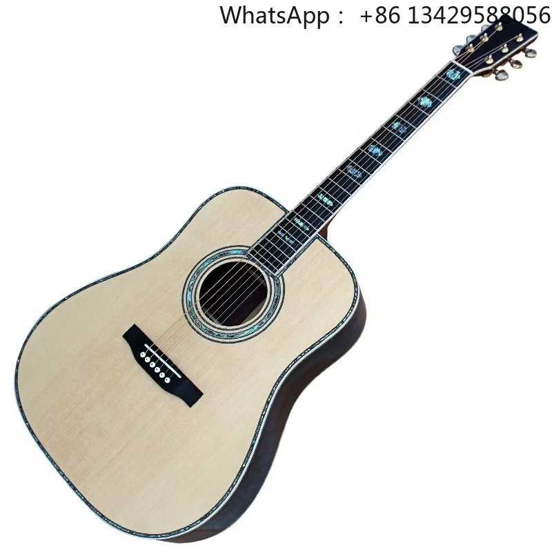 Flyoung Natural Wood Color 41 Inch D45 Acoustic Guitar ALL Solid Classical Guitar Abalone Binding