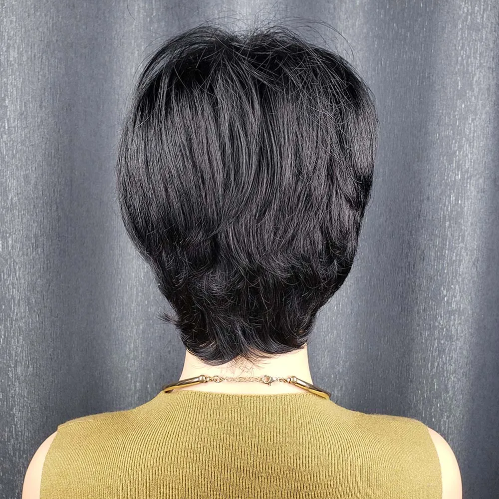 Pixie Cut Wigs for Black Women Human Hair Short Layered Wigs Full Machine Made Natural Wig with Bangs