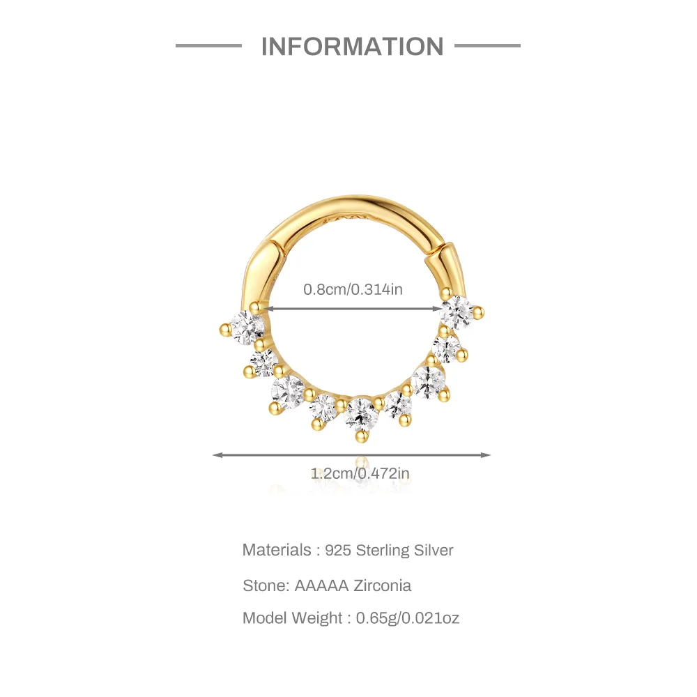 CANNER Circular Single Row Zircon Puncture Cartilage Hoop Earring For Women 925 Sterling Silver Ins Nose Ring Fine Jewelry