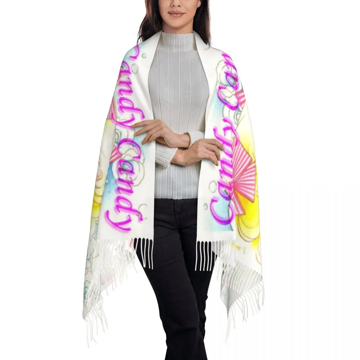Stylish Candy Candy Anime Manga Tassel Scarf Women Winter Fall Warm Shawls Wraps Lady Japan Cartoon Scarves