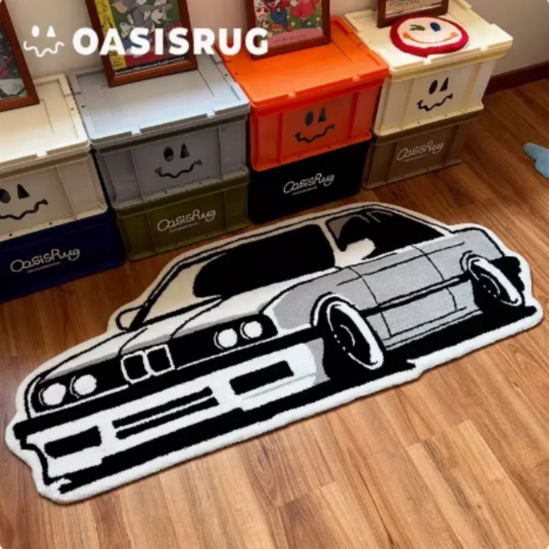 VIKAMA Trendy and Retro Car Carpet, Personalized Home Decoration, E-sports Room Bedside Carpet, Anti-slip and Absorbent Carpet