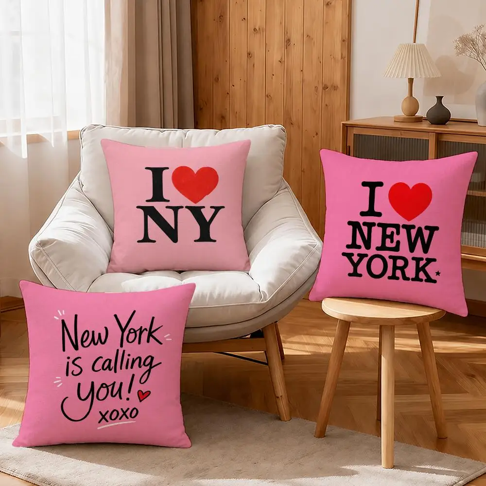Place I Love New York Text Print Cushion Cover Linen Anti-Mite Antibacterial Cushion Cover Invisible Zipper Sofa Decor