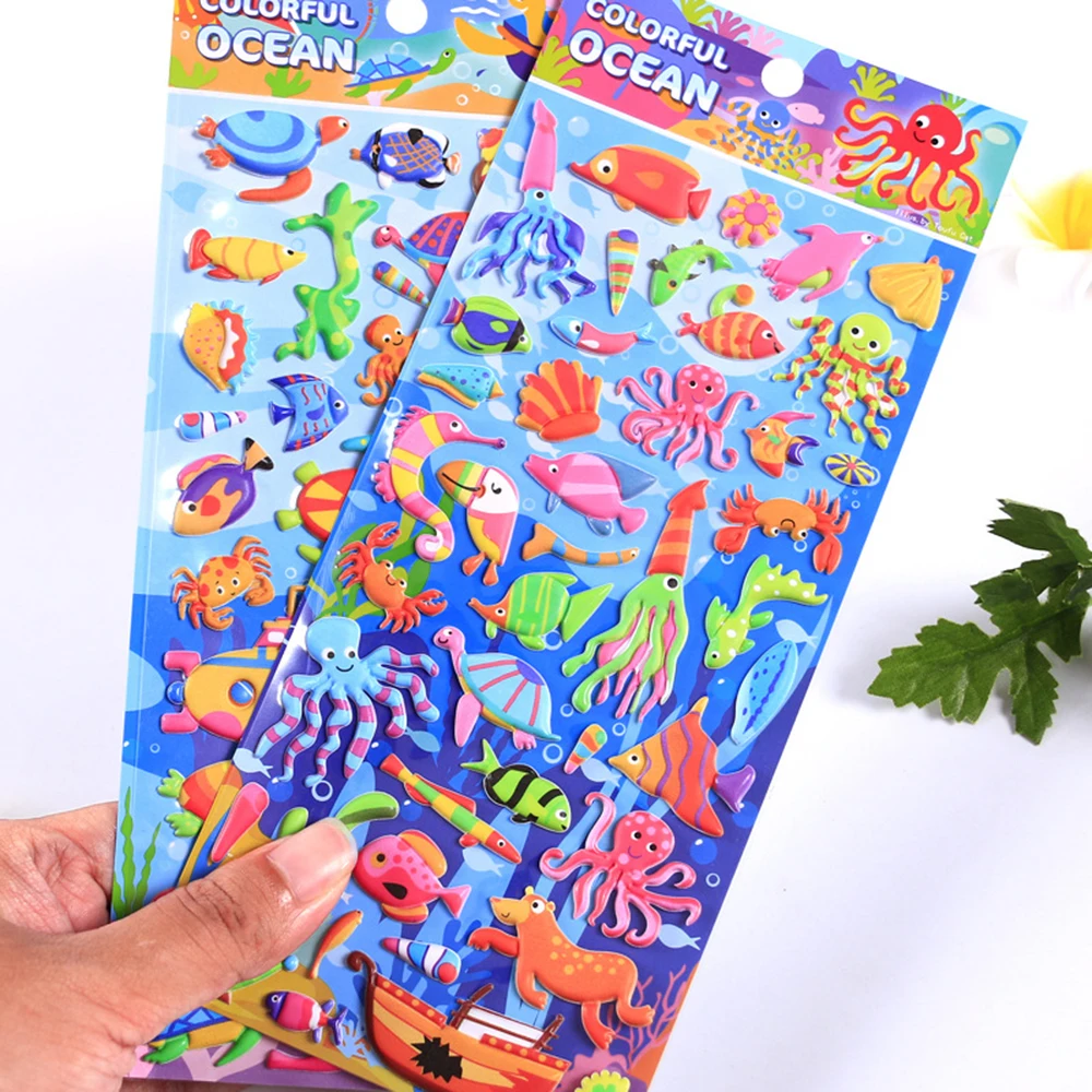 1 Sheet Kids Stickers Sea Animal 10 Different Sheets 3D Puffy Bulk Scrapbooking Sticker For Kids Boys Girls Gifts Reward Toys