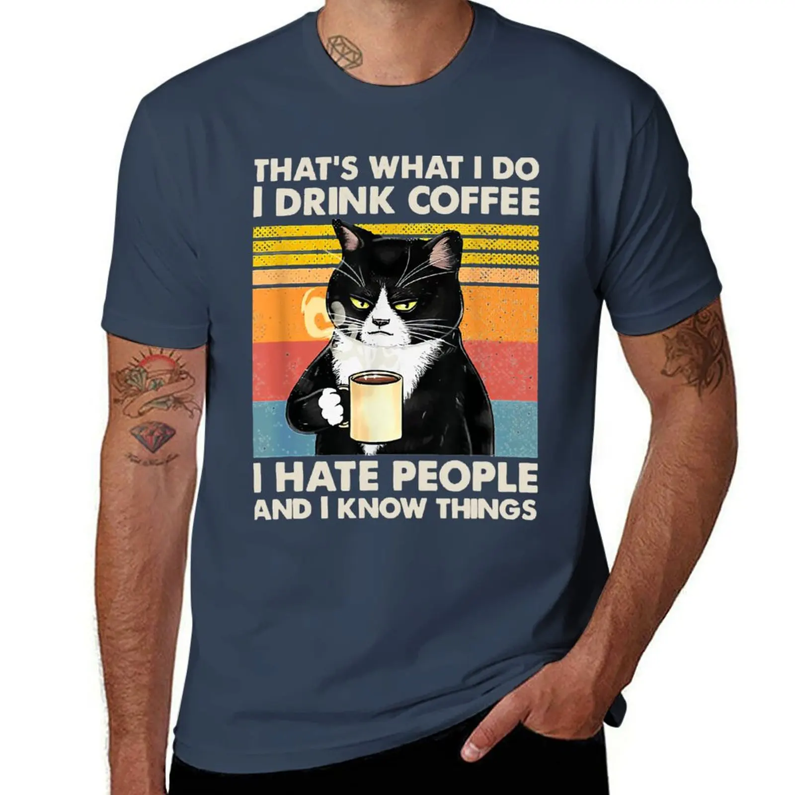 

That's What I Do I Drink Coffee I Hate People And Know Things Cat Lover T-Shirt funny t shirts cotton T-Shirt