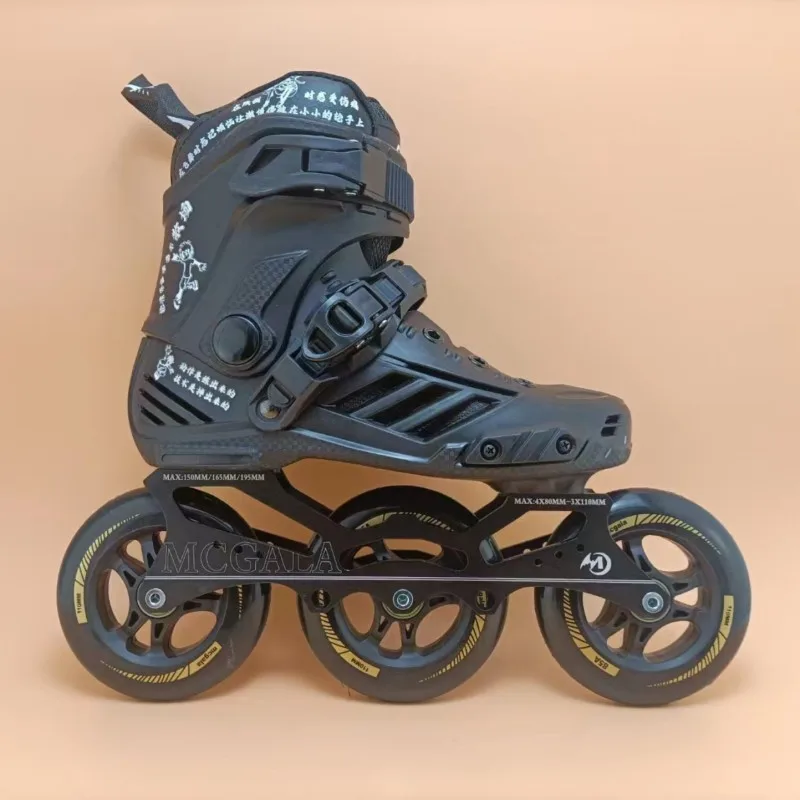 

110mm 3-wheels Big Wheel Roller Skates Shoes for Urban Boys Girls Student Daily Inline Speed Skating Black Gold 3X110 Fast Shoes