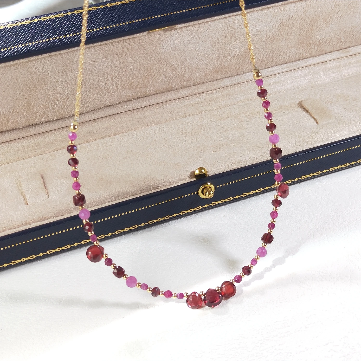 

Lii Ji Natural Red Ruby Garnet Handmade Chain Necklace 38+3cm Natural Gemstone Jewelry For Gift