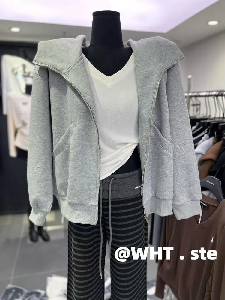 

Свободный повседневный кардиган на молнии с капюшоном, женский, для ранней осени, новый, универсальный, удобный крой