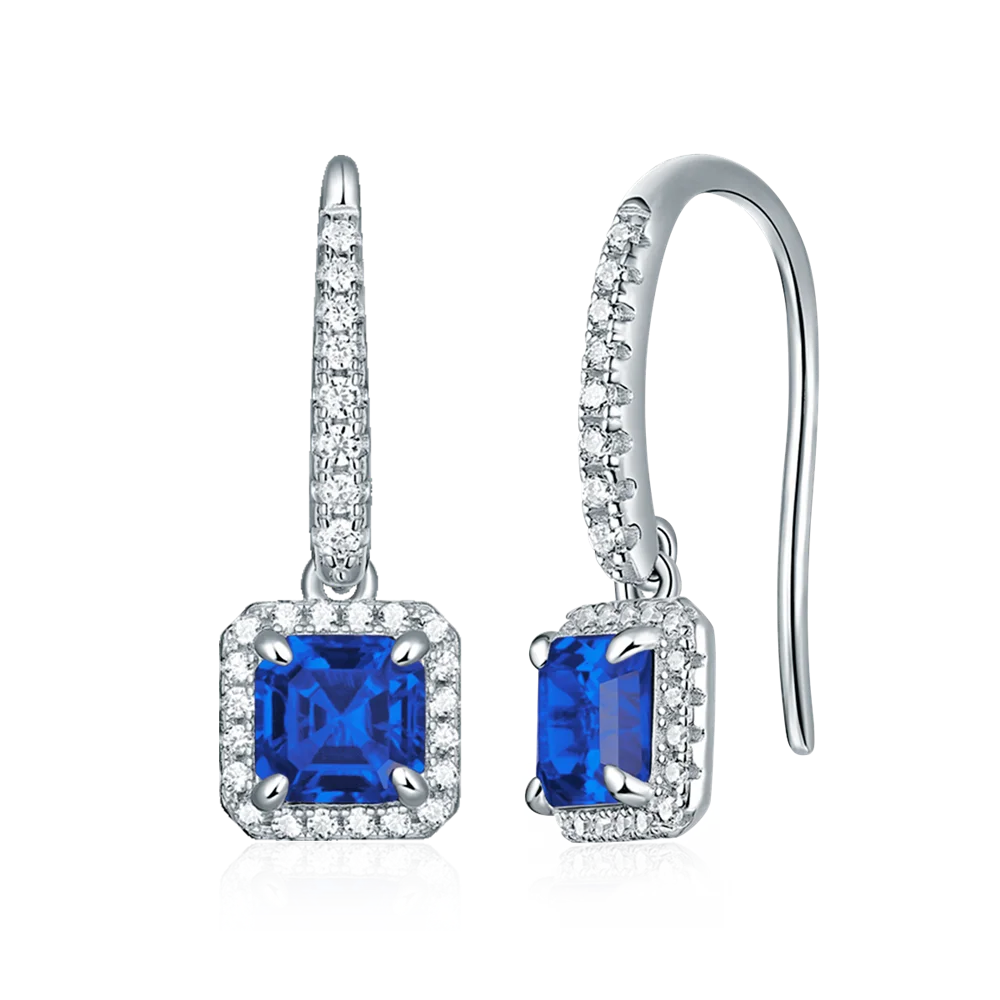 IsRainy 1 CT Square Cut Lab Created Sapphire Ruby Emerald Gemstone 925 Sterling Silver Drop Earrings dla kobiet Drobna biżuteria Prezent