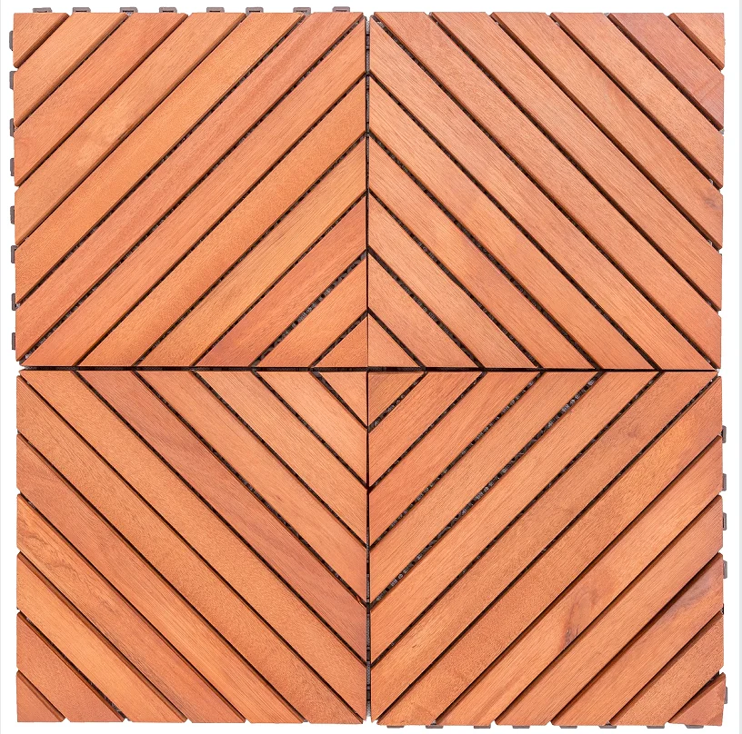 Outdoor Patio 12-Diagonal Slat Eucalyptus Interlocking Deck Tile (Set of 10 Tiles)