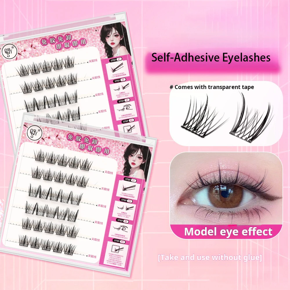 QSTY Self Adhesive Eyelashes 36 PCS Reusable Adhesive Eyelashes Pre-Glued Cluster Lashes C Curl No Glue Eyelashes 10-16mm with