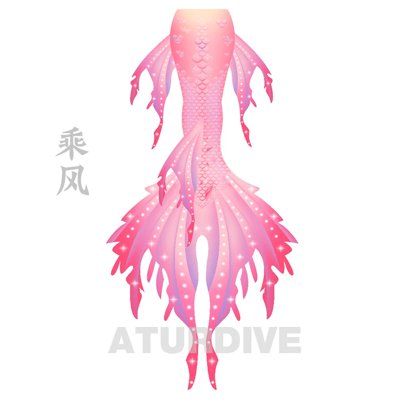 Aturdive professional Mermaid tail custom large size praise suit PADI SSI Mermaid coach fins