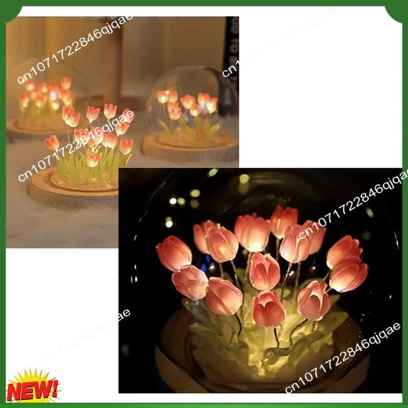

A48I 1 PCS Tulips Night Light Handmade DIY Tulip Girl Living Room Night Light Desktop Light Romantic Ambient Lamp Blue