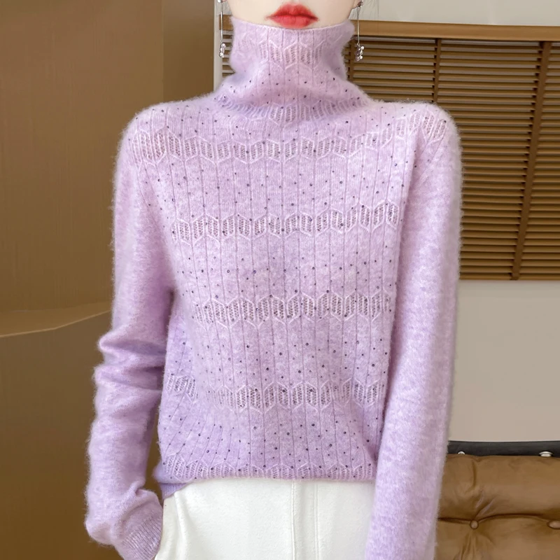 

Свитера, зимняя одежда, женский вязаный пуловер, свободный ажурный осенний теплый трикотаж, вязаная шерстяная одежда с высоким воротом, удобная одежда