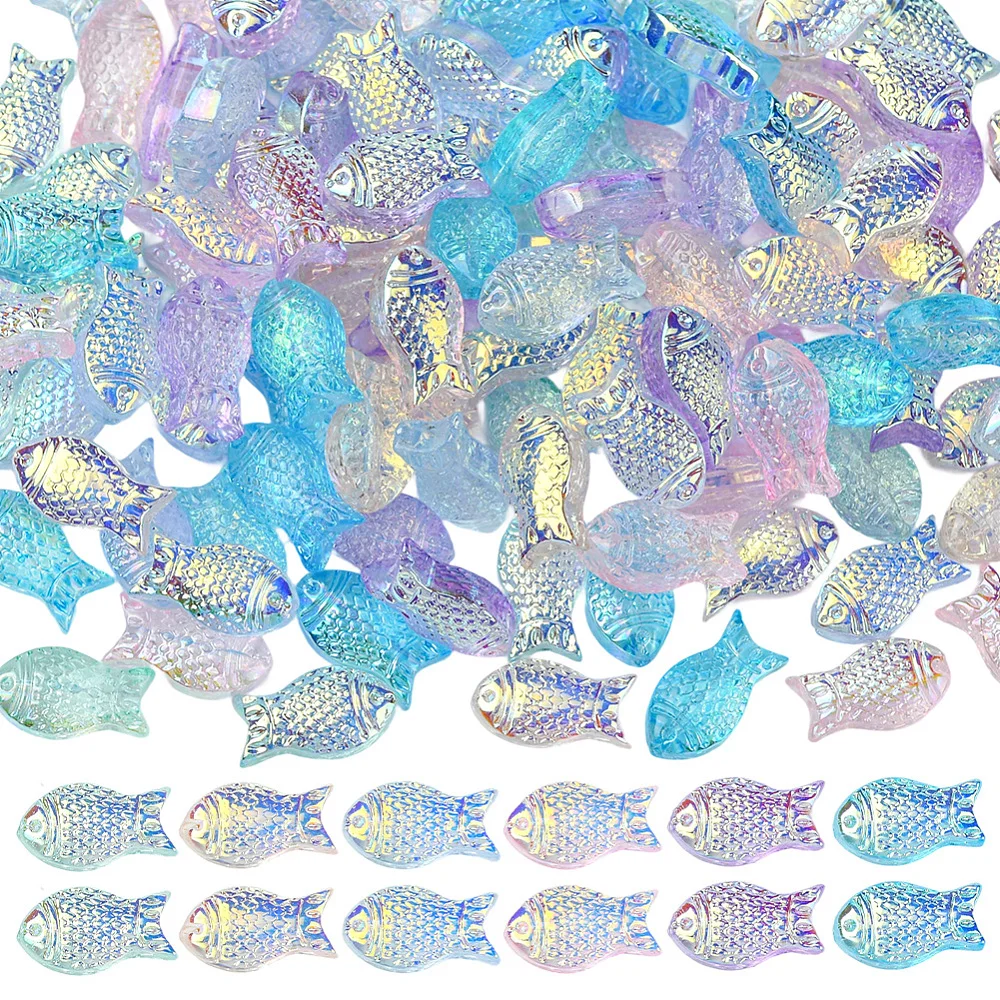 100Pcs Glass Fish Bead Sea Animal Beads Bulk Summer Ocean Beach Themed Shiny Handmade Loose Spacer Charms for Jewelry Making