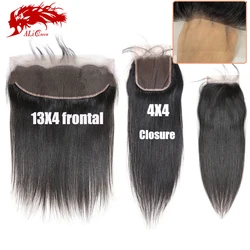 Ali Queen Hair 4x4 13x4 Transparent Lace Closure With Pre Plucked Hairline Brazilian Remy Human Hair Straight Human Hair Closure