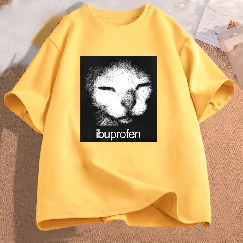 Ibuprofen Cat Meme Mens Front Print T Shirt Funny Internet Cat Graphic Tee Casual Short Sleeve Top Humor Gift For Meme Lovers