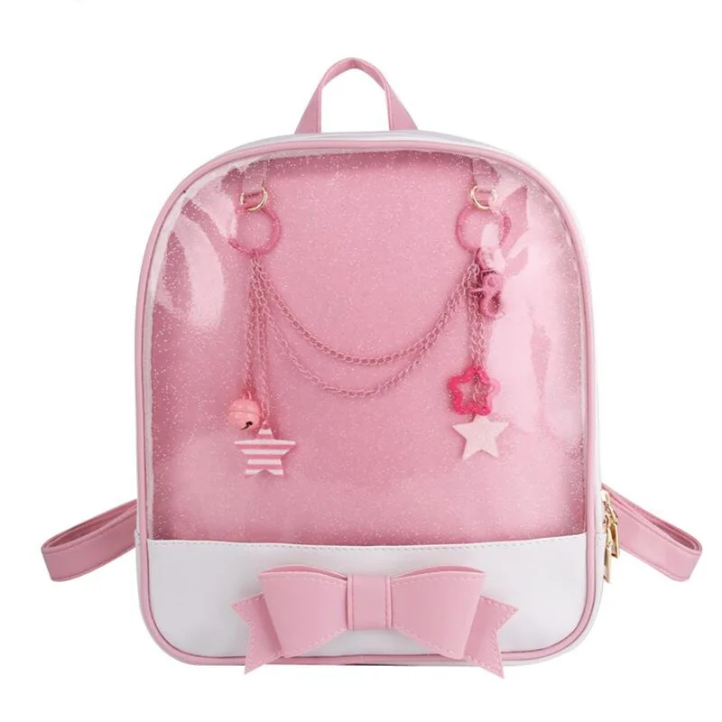 Korea Cute Clear Transparent Bow Backpack Ita Bag Harajuku School Bags For Girls Rucksack Kawaii Backpack PU Itabag 6 Colors