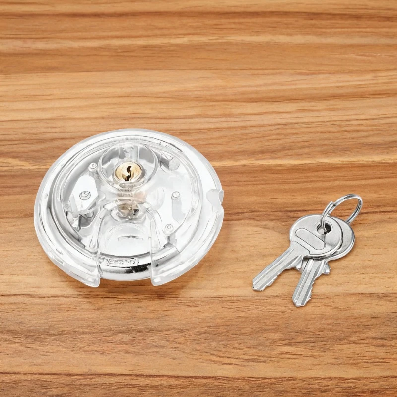 New Arrival Transparent Round Disc Padlock Clear Cutaway Practice Lock for Locksmith Training Visible Skill with 2 Keys