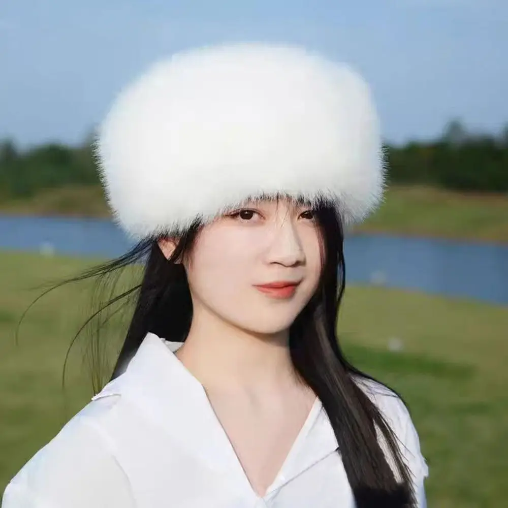 Outdoor Plush Plush Bucket Hat Ear Protection Warm Panama Hat Soft Winter Basin Sun Cap for Women
