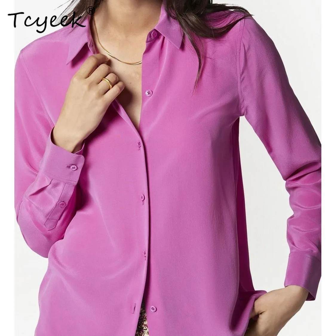 

Tcyeek 18Momme 100% Mulberry Silk Womens Shirt Elegant Shirts for Women Spring Summer Clothes Solid Color 2026 Camisas De Mujer
