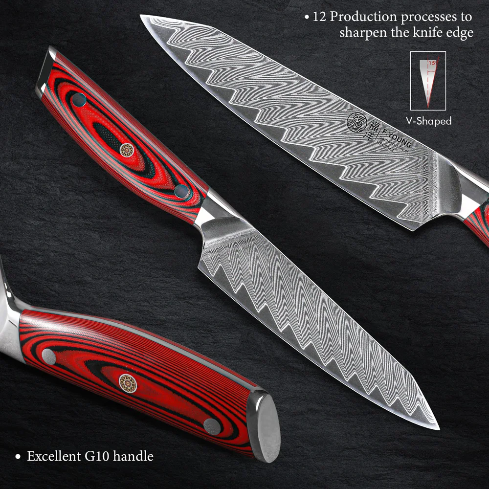 Imagem -04 - Steel Utility Knife 67 Camadas Frutas Descascando Legumes Carne Chef Ferramentas de Cozinha Multifuncionais F.young-damascus