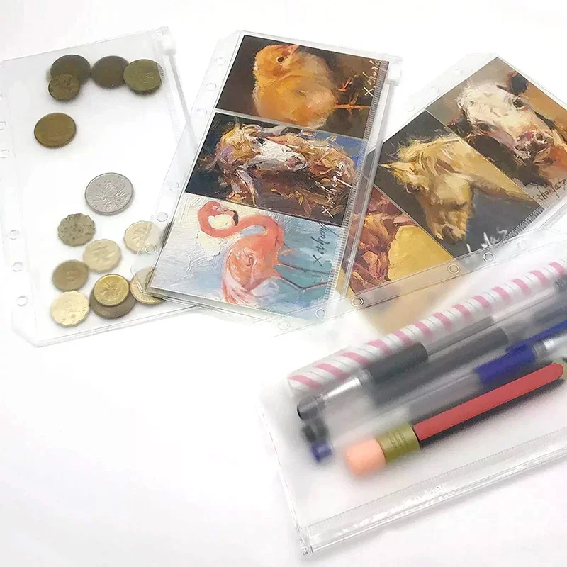 8PCS PVC Binder Pocket Cash Envelopes A5 A6 A7 Zipper Folders Pouches Money Organizer Budget Document Filing Loose Leaf Inserts